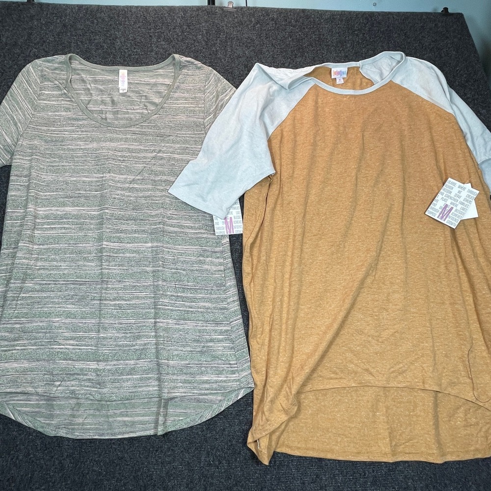 LuLaRoe Irma Tunic Top LOT OF 2 Med Green Yellow NWT Boho Modest Soft Minimalist